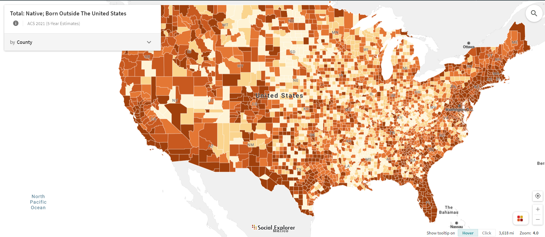 Over 5 Million Native Americans Born Overseas, According to Latest American Community Survey: Social Explorer’s Mapping Tools Reveal Top Counties